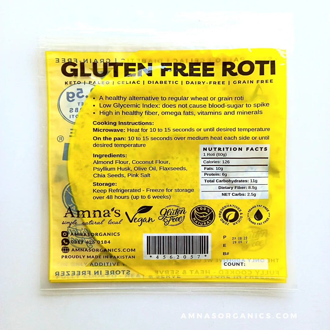 Almond Roti Gluten-Free Low Carb Tortilla Bread (Keto, Paleo, Diabetic, & Celiac) - - gluten free foods Pakistan Lahore Islamabad Karachi Amna's Naturals & Organics