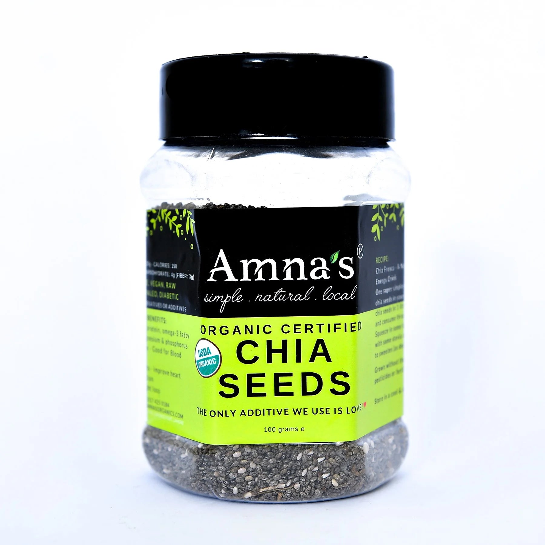 Chia Seeds - Organic Certified - - gluten free foods Pakistan Lahore Islamabad Karachi Amna's Naturals & Organics